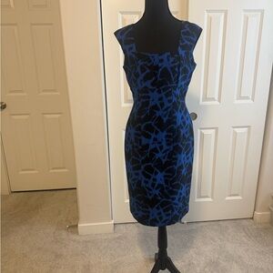 Calvin Klein Abstract Blue and Black Midi Dress
